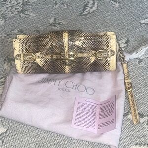 VINTAGE Jimmy Choo NATURAL BEIGE, AND BROWN Snakeskin Wristlet Clutch
